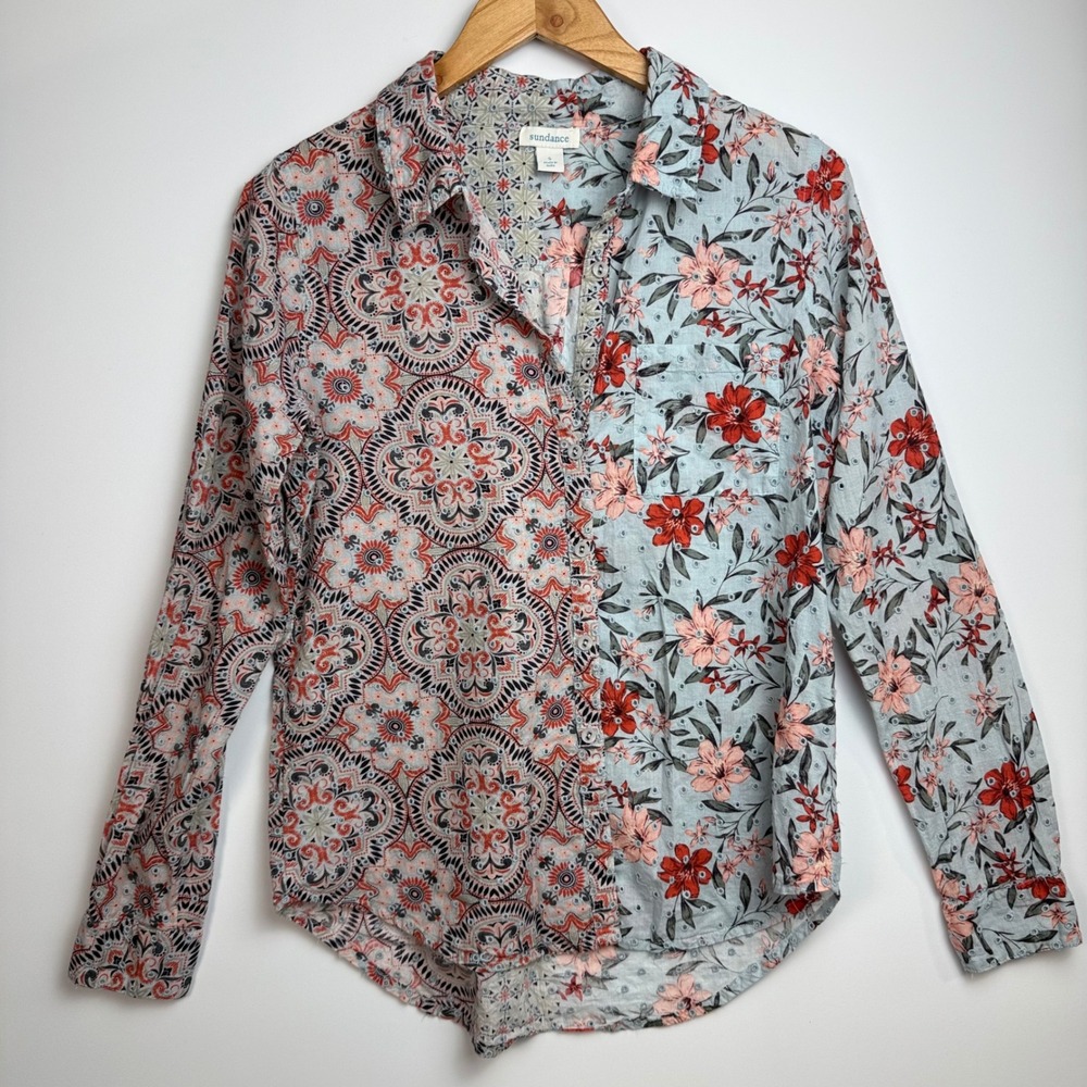 Sundance Floral Medallion Embroidered Long Sleeve Button Up Shirt Small Eyelet - Picture 1 of 10